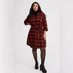Torrid Brick Red Plaid Shirt Dress